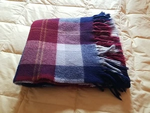 Blanket Faribo Woolen Mills Maroon Red & Blue Tartan Plaid Blanket 56”x52” - Picture 1 of 6