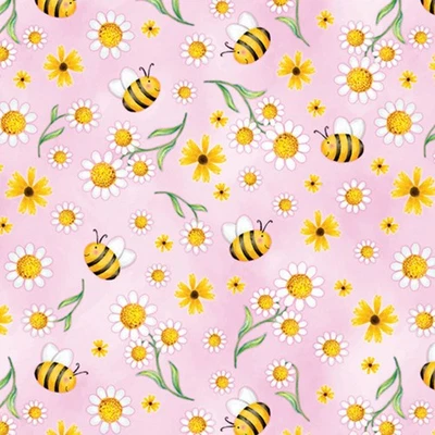 Tela Feline Drive SUNSHINE DAYS Abejas y Margaritas Rosa - Cuarto Graso (18"x22") FQ Foto 1 de 4