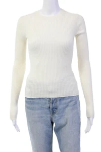 Vince Womens Wool Round Neck Long Sleeve Ribbed Knit Top White Size 2XS - Picture 1 of 6