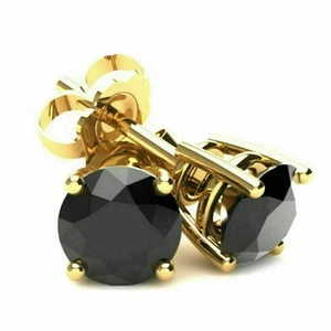 4Ct Round-Cut Black Natural DiamondPush Back Stud Earrings Platinum - Picture 1 of 3