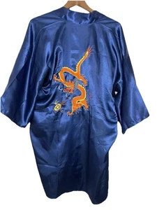 Double Peach Damen Medium marineblau bestickt Drache Mini Morgenmantel FEHLENDER GÜRTEL - Bild 1 von 8