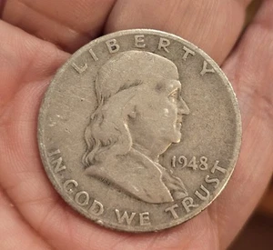 SILVER 1948 D FRANKLIN HALF DOLLAR - Picture 1 of 2