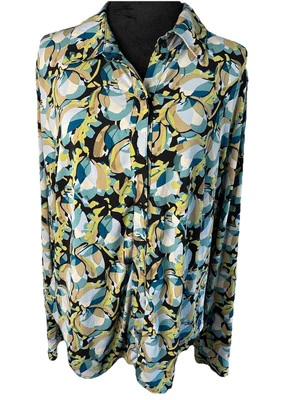 Lane Bryant Button Up Blouse-polyester Spandex Size 14/16-Y2K-90s-blue Green - Image 1 of 4