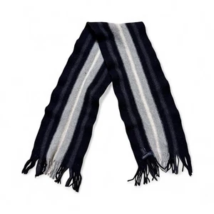 Banana Republic Merino Wool Blend Striped Fringe Scarf Black Gray Cream Unisex - Picture 1 of 3