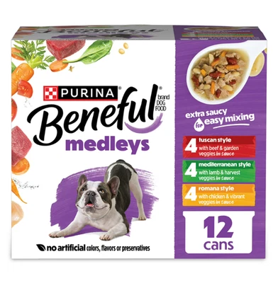 Paquete de variedad de alimentos húmedos para perros Beneful Medleys con Toscana, Romana, Medite paquete de 12 Foto 1 de 4
