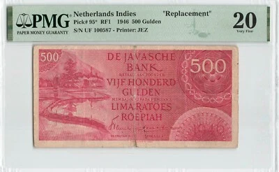 NETHERLANDS INDIES 500 Gulden 1946, P-95* Replacement, Rare, PMG 20 VF, 100587. - Image 1 of 2