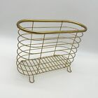 Vintage Wire Basket Magazine Rack Holder Gold Toned Modern Storage Container