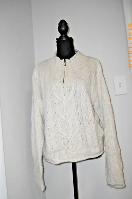 Suéter tejido con cable de pescador marfil mezcla seda diseño islandés para mujer talla M Foto 1 de 4