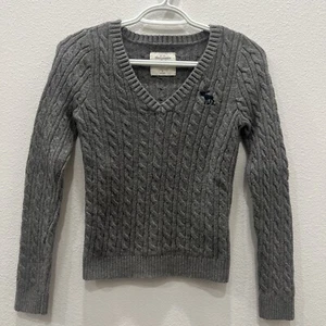 Vtg Y2K Womens Abercrombie Fitch Gray Cable Knit V-Neck Sweater Bella Swan M - Picture 1 of 17