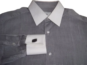 Brioni Gray Textured White Collar & Cuffs Long Sleeves Cotton Dress Shirt SZ 15 - Picture 1 of 6