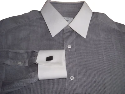1 Brioni Gray Textured White Collar & Cuffs Long Sleeves Cotton Shirt SZ 15 - Image 1 of 4