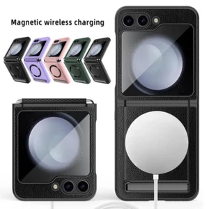 For Samsung Galaxy Z Flip5 Magsafe Luxury Leather Bracket Hybrid Hard Case Cover - Picture 1 of 13