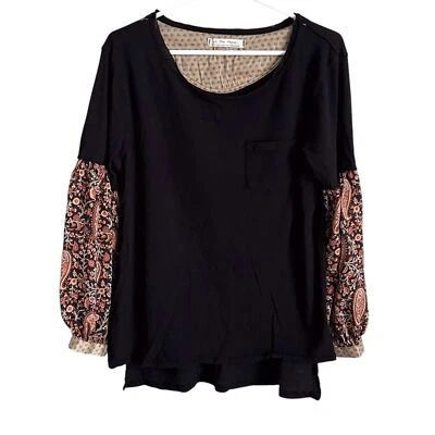 Top Free People XS Jade Manga Larga Negro Marrón Manga Cachemira Talla Grande Boho Foto 1 de 4