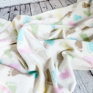Vtg Circo Baby Blanket Micro Fleece Footprint Feet Pastel Colors 30” x 40"
