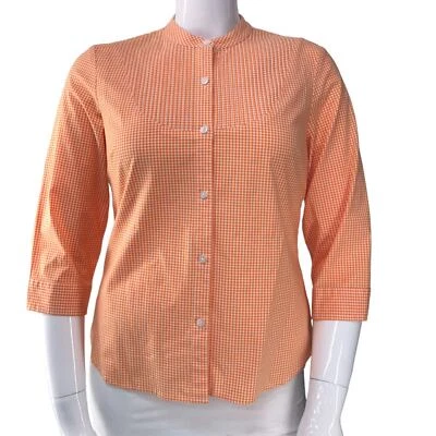 Top Talbots elástico para mujer talla M abotonado naranja guinga algodón manga larga Foto 1 de 4