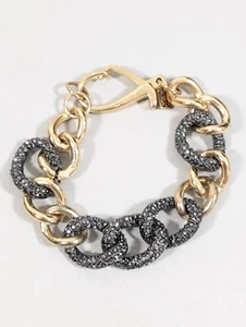 JLo Jennifer Lopez Gold Tone Gray Metallic Chain Link Rhinestone Tennis Bracelet - Picture 1 of 14