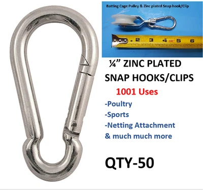 Carabiner Snap Clips 50 pcs 1/4" Zinc D-ring Snap Hook Lock Clip Batting Cage