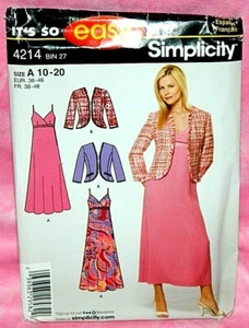 Uncut Simplicity Sz 10-20 Easy Empire Waist Summer Dress & Jacket Pattern 4214 - Picture 1 of 2