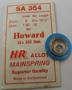 Nos Howard 12s SA 354 552 hole end Mainspring 1 piece * white alloy * - Picture 1 of 1