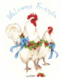 Country Chicken Welcome Friends  4 pcs  2-3/4" X 2"  Waterslide Ceramic Decals - Picture 1 of 1