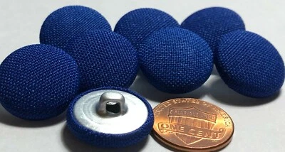8 Vintage Domed Deep Blue Fabric Covered Shank Buttons 19mm 3/4" NOS 12236 - Image 1 of 4