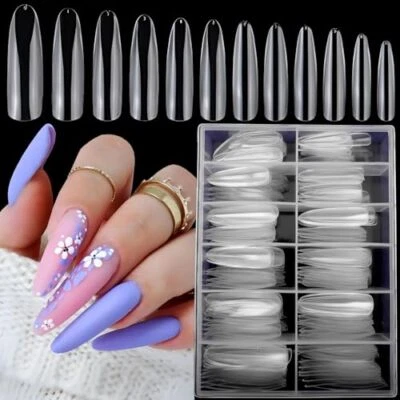  240pc XL Clear Acrylic Nail Art Tips Full Cover Extra Long Oval Curve Almond - Image 1 of 4