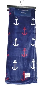 Tommy Hilfiger Throw Blanket Blue White Anchors Plush Fleece Nautical Theme NWT - Picture 1 of 4