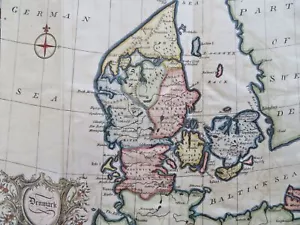 Denmark Fyn Sjaelland Jylland Copenhagen 1752 Gibson nice large hand colored map - Picture 1 of 4