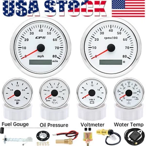 6 Gauge Set 85mm White GPS Speedometer 80MPH Tachometer Waterproof for Boat Car - Picture 1 of 22