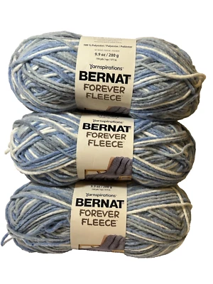 Yarnspirations BERNAT Forever Fleece RAIN Blue & White 6 Bulky 194 Yds LOT of 3 - Image 1 of 4