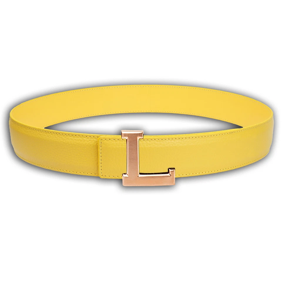 Leather belt reversible belt in yellow with belt buckle 40 mm H belt rose - Image 1 of 1