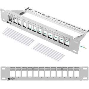 Panel krosowy 10" Patchfield Pole dystrybucyjne 12-portowy 1U Keystone Jack Moduł jasnoszary - Zdjęcie 1 z 10