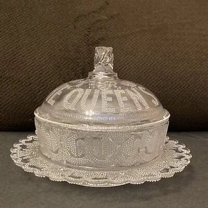 ANTIQUE QUEEN VICTORIA GOLDEN JUBILEE 1887 PRESSED GLASS COVERED DISH - Picture 1 of 12