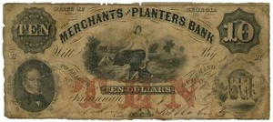 1856 Merchants and Planters Bank Georgia GA $10 (L2900) - Picture 1 of 2