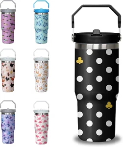 30 Oz Polka Dots Tumbler with Handle and Flip Straw, Stainless Steel Insulated C - Picture 1 of 7