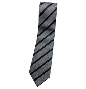 BOSS SELECTION TRIFOLD Men's 100% Silk Necktie LUXURY Gray Striped W:3.4" EUC - Picture 1 of 5
