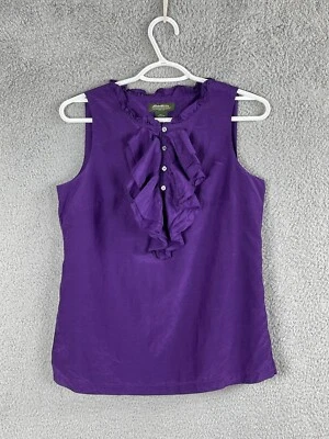 Eddie Bauer Blusa Tanque Mujer Pequeña Morada Volantes 1/2 Botón Mezcla Seda Forrada Foto 1 de 4
