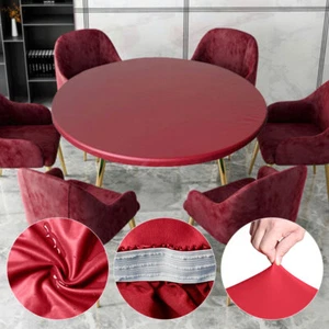 Round Waterproof Table Cover Elastic Fitted Tablecloth PVC Oil Proof Home 06UK - Picture 1 of 18