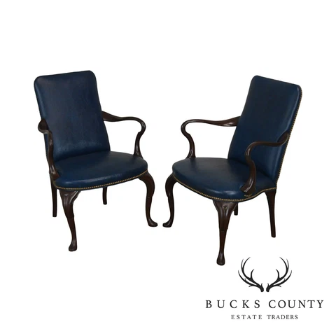 Queen Anne Style Custom Quality Mahogany Pair Shepherd's Crook Armchairs (A) Cover