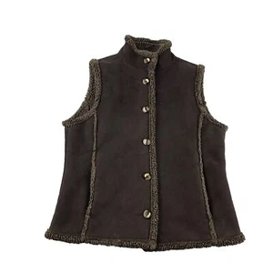 LL Bean Jacket Vest Womens Small Regular Brown Fleece Button Up Thick Sleeveless - Picture 1 of 11