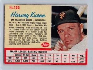 1962 Post Cereal Harvey Kuenn San Francisco Giants #135 - Picture 1 of 2