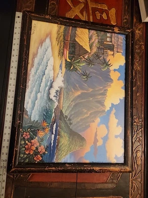 Vintage China Hat Kauai Hawaii Listed Artist Michael Van Dorn Original Print - Image 1 of 4