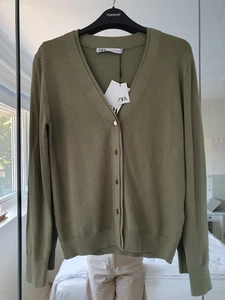 ZARA Khaki Green V Neck Cardigan, Size S - Imagen 1 de 12