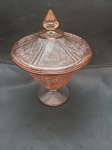 1930s Floral Federal Pink Depression Glass Sharon Cabbage Rose Candy Dish & Lid. - Picture 1 of 8