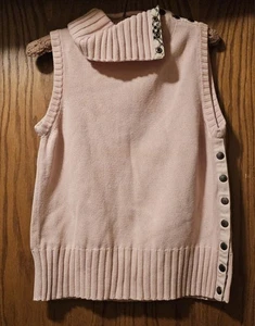 Burberry London Womens Sweater Vest Vintage Pink Plaid Large Cotton Snaps Italy - Picture 1 of 24