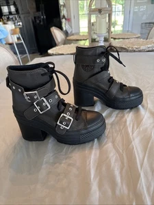 Womens Converse Chuck 70 De Luxe Heel Leather & Buckle Boots Sz 6,5 Fresh Brew - Picture 1 of 16