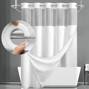 No Hook Shower Curtain with Snap in Fabric Liner Set Less Time White Waffle S... - Picture 1 of 6