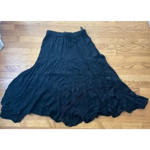 Vintage Y2K Black Boho Embroidered Maxi Skirt Asymmetrical Hem Whimsigoth Boho - Picture 1 of 6