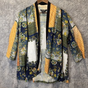 Citron Santa Monica 100% Silk kimono type Floral Open blouse Sz M Textured - Picture 1 of 10