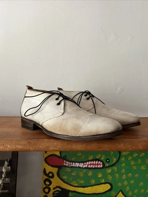 Hombres Billy Reid Chukka Botas Lona Cuero Blanco Roble Talla 10.5 Italia Foto 1 de 4